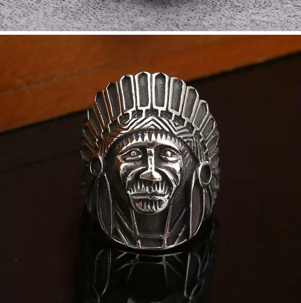 COPY - Stainless steel Native American Chief Ring Size 7 - 15 available